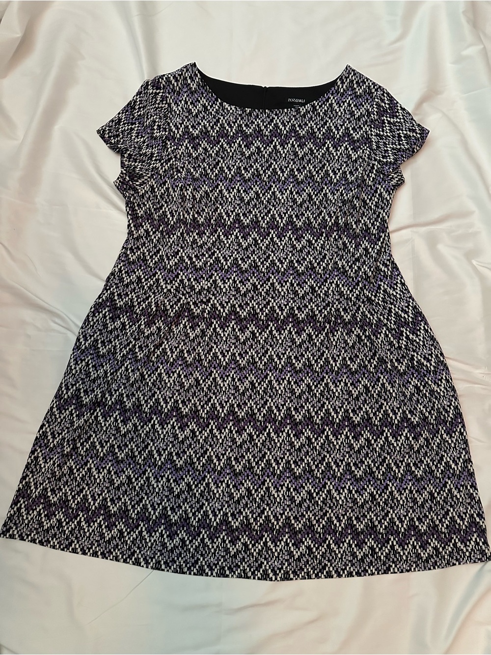 Roz & Ali Purple and White Short Sleeve Patterned A-Line Dress